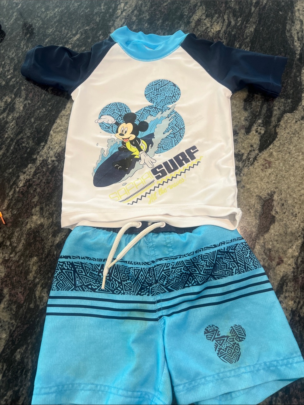 Disney Mickey Surf Rashguard Set in Light Blue, Navy and White